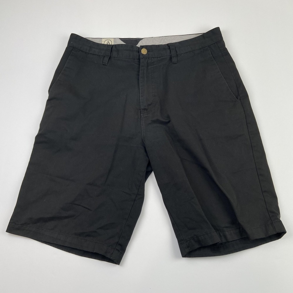 Volcom Chino Shorts Mens 33 (32x9) Black Twill Flat Front Walkshort Casual